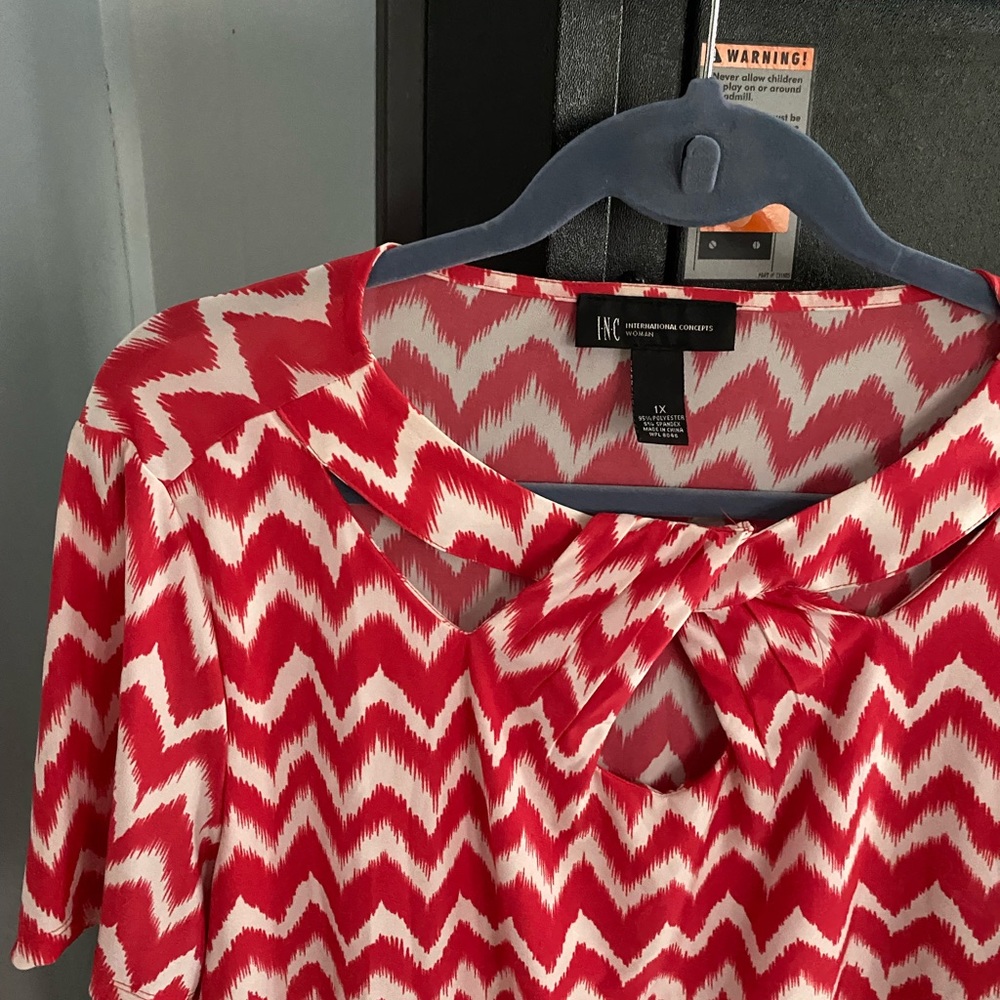 Inc knotted neck blouse white and orange size 1x